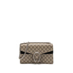 Gucci Dionysus Shoulder Bag GG Supreme Canvas Black/Brown Ruthenium Silver Hardware