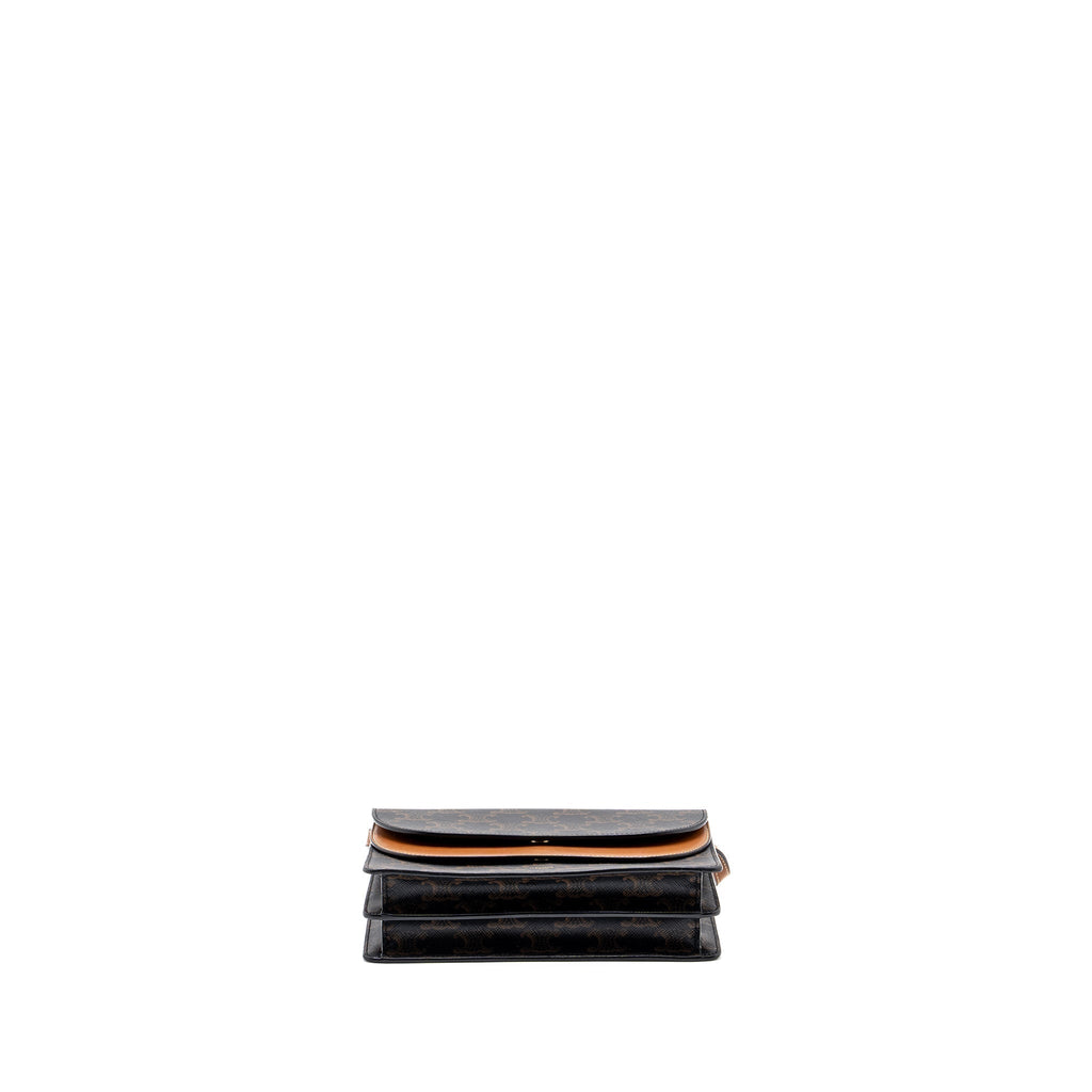 Celine Wallet On Strap Triomphe Canvas/Smooth Lambskin Tan