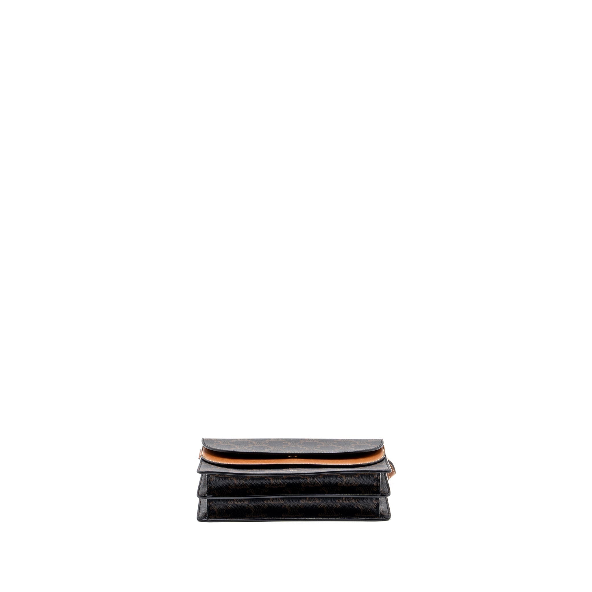 Celine Wallet On Strap Triomphe Canvas/Smooth Lambskin Tan