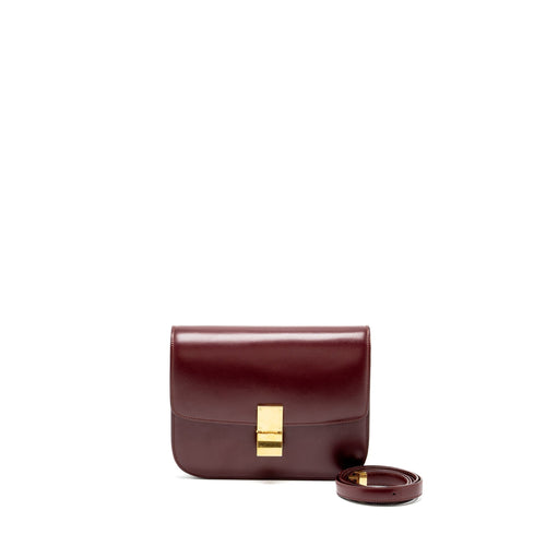 Celine Medium Classic Box Bag Calfskin Dark Red