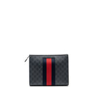 Gucci GG Supreme Canvas / Leather Zip Clutch Black/ Multicolour SHW