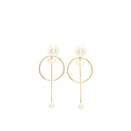 Dior CD Logo Round Drop Earrings Pearl Gold Tone