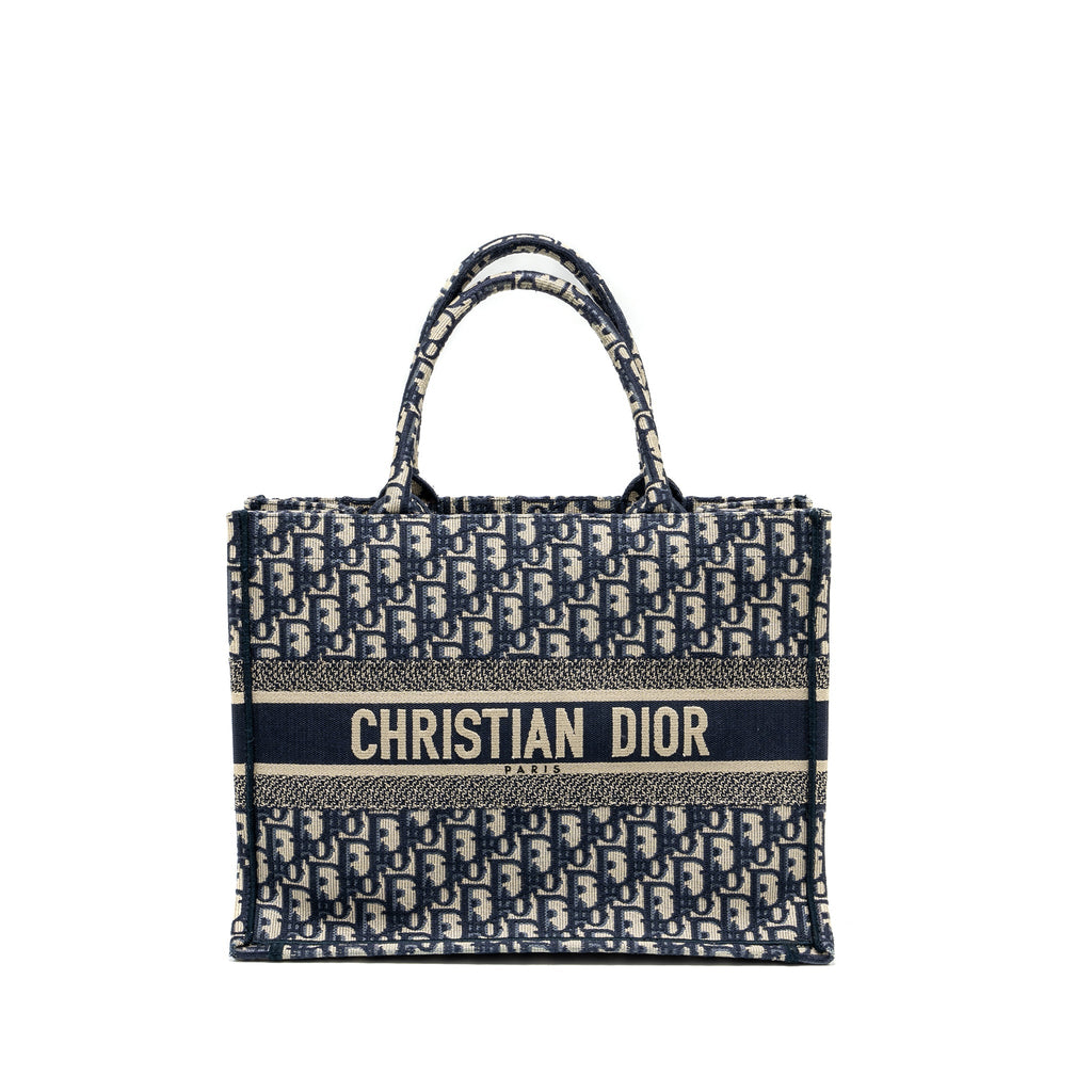 DIOR Medium Book Tote Blue Dior Oblique Embroidery