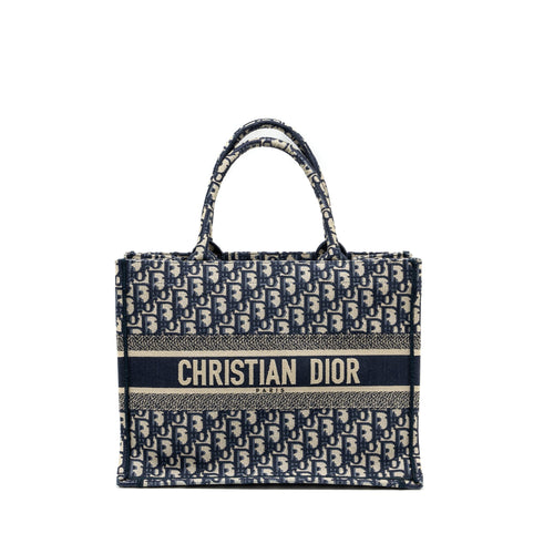 DIOR Medium Book Tote Blue Dior Oblique Embroidery
