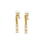 Dior Letter Dropped Earrings Crystal/Pearl Gold Tone