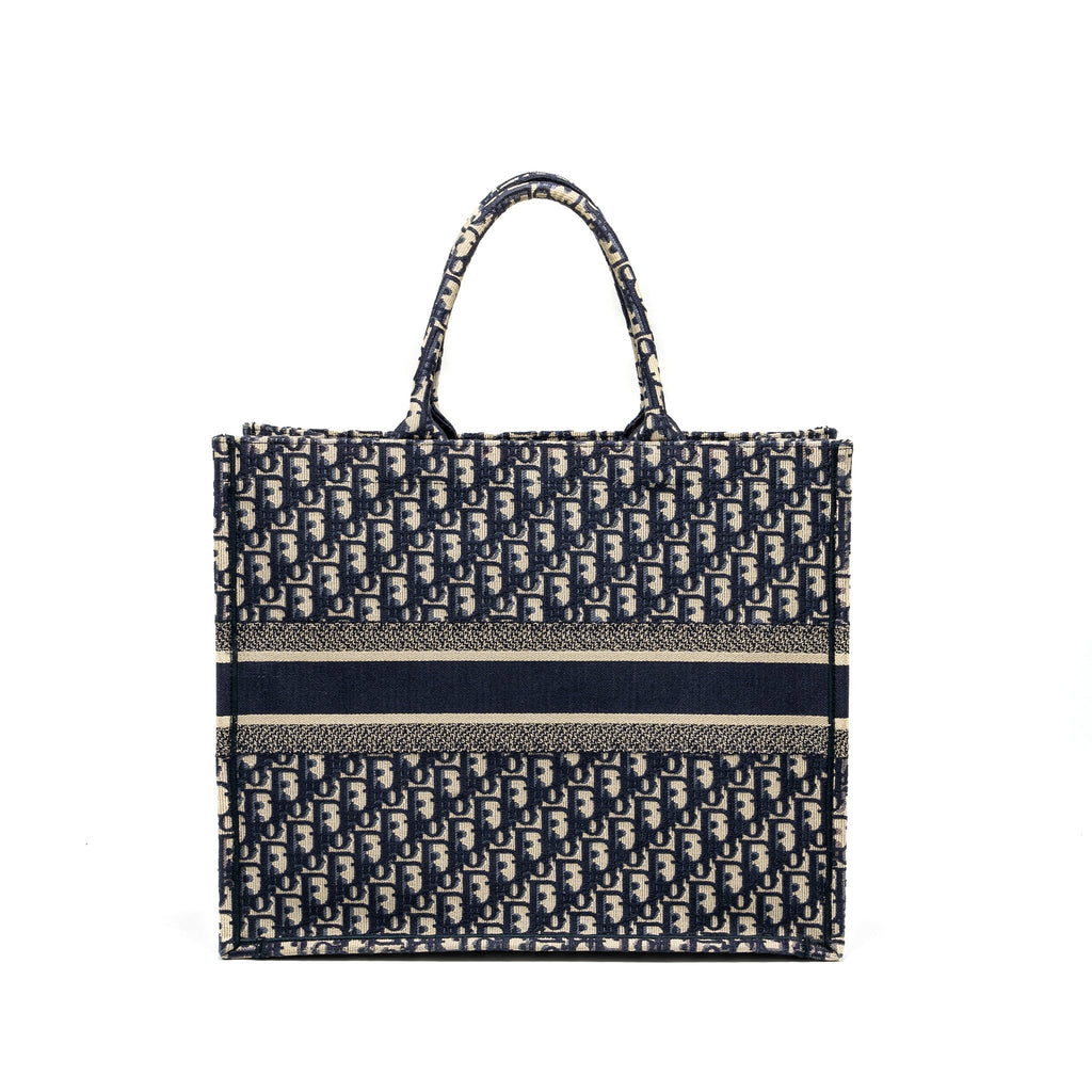 DIor Large Book Tote Blue Dior Oblique Embroidery