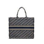 DIor Large Book Tote Blue Dior Oblique Embroidery