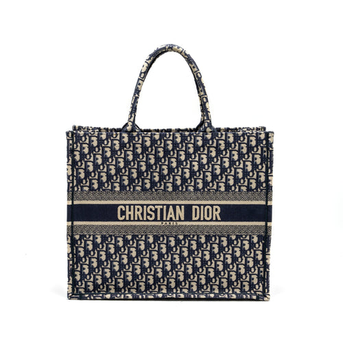 DIor Large Book Tote Blue Dior Oblique Embroidery
