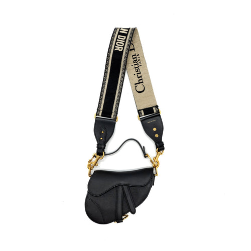 Dior Mini Saddle Bag Calfskin Black GHW  With An Extra Dior Strap