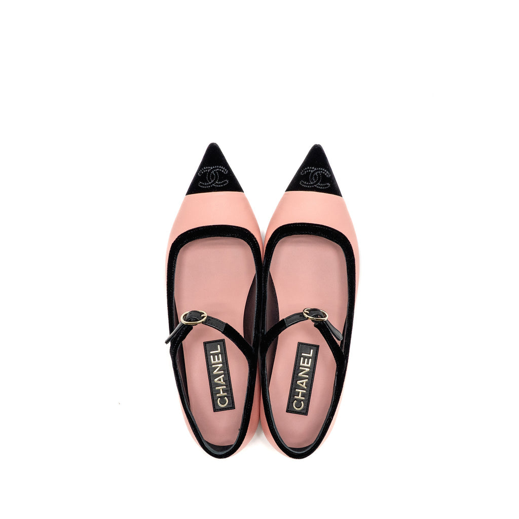 Chanel Size 38.5 Mary Janes lambskin/velvet Pink/Black LGHW