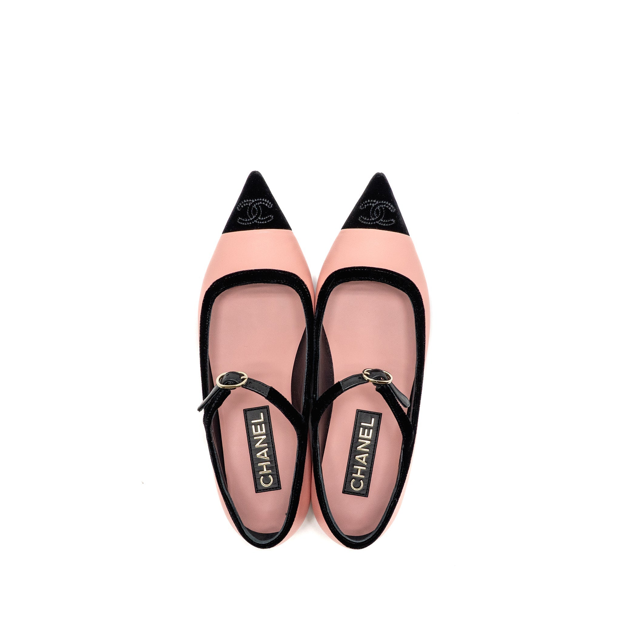 Chanel Size 38.5 Mary Janes lambskin/velvet Pink/Black LGHW