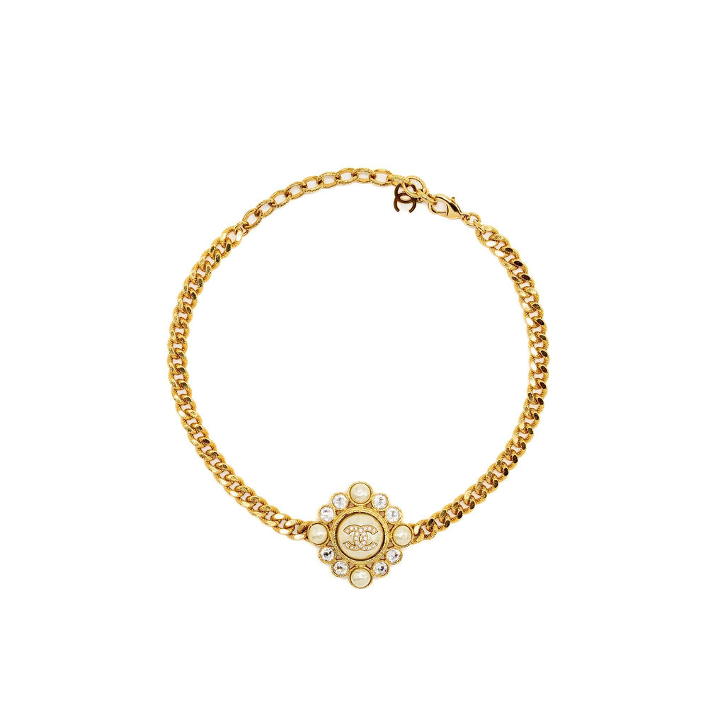 Chanel CC Logo Chocker/Necklace Pearl/Crystal Gold Tone