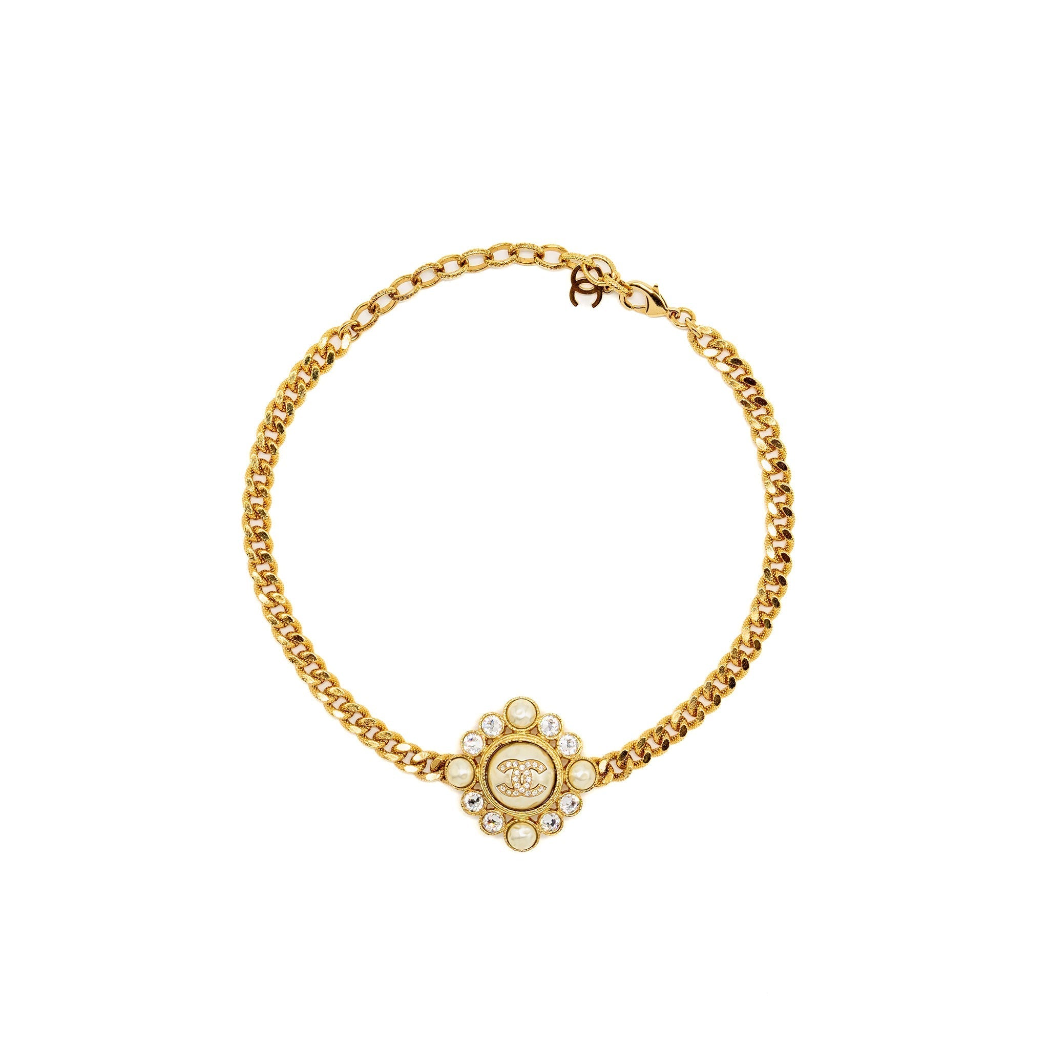 Chanel CC Logo Chocker/Necklace Pearl/Crystal Gold Tone