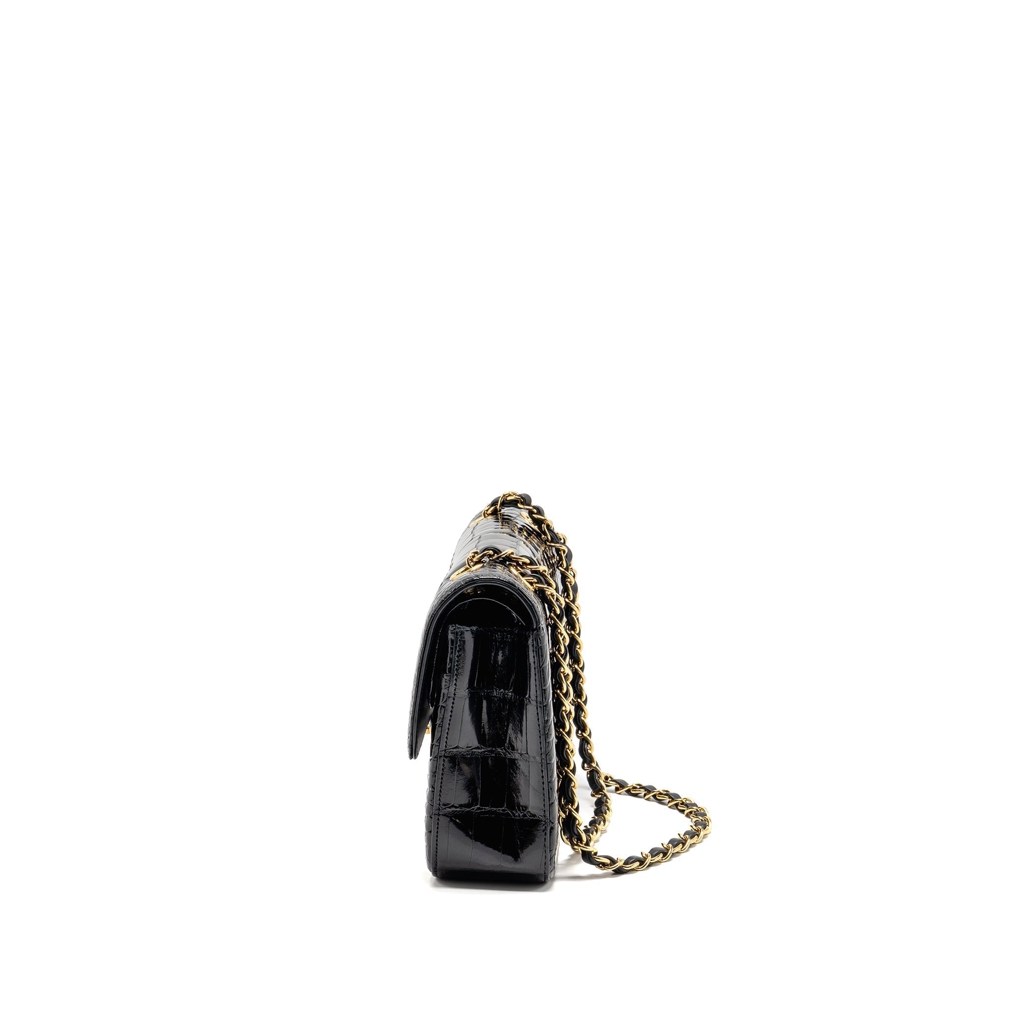 Chanel Medium Classic Double Flap Bag Alligator Mississippiensis Black GHW