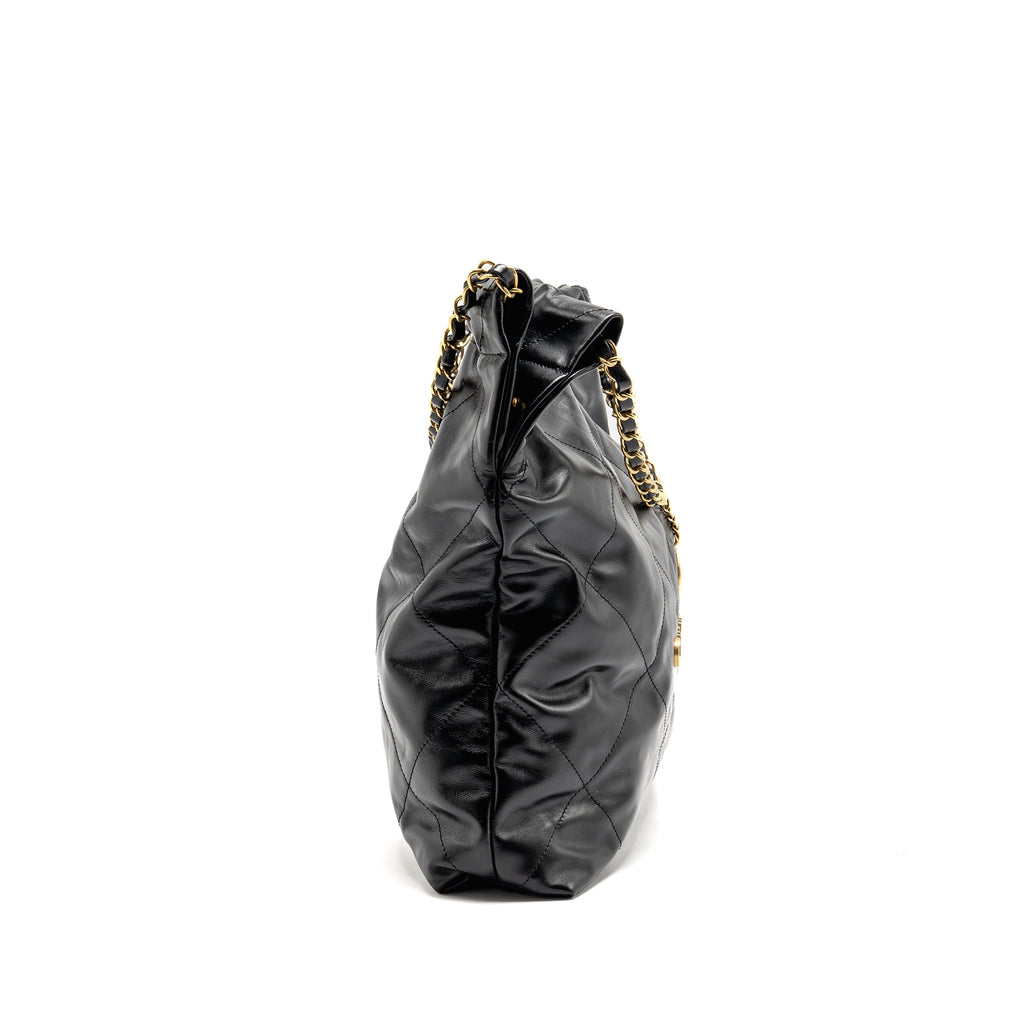 CHANEL Medium 22 Bag Shiny Calfskin Black GHW (Microchip)