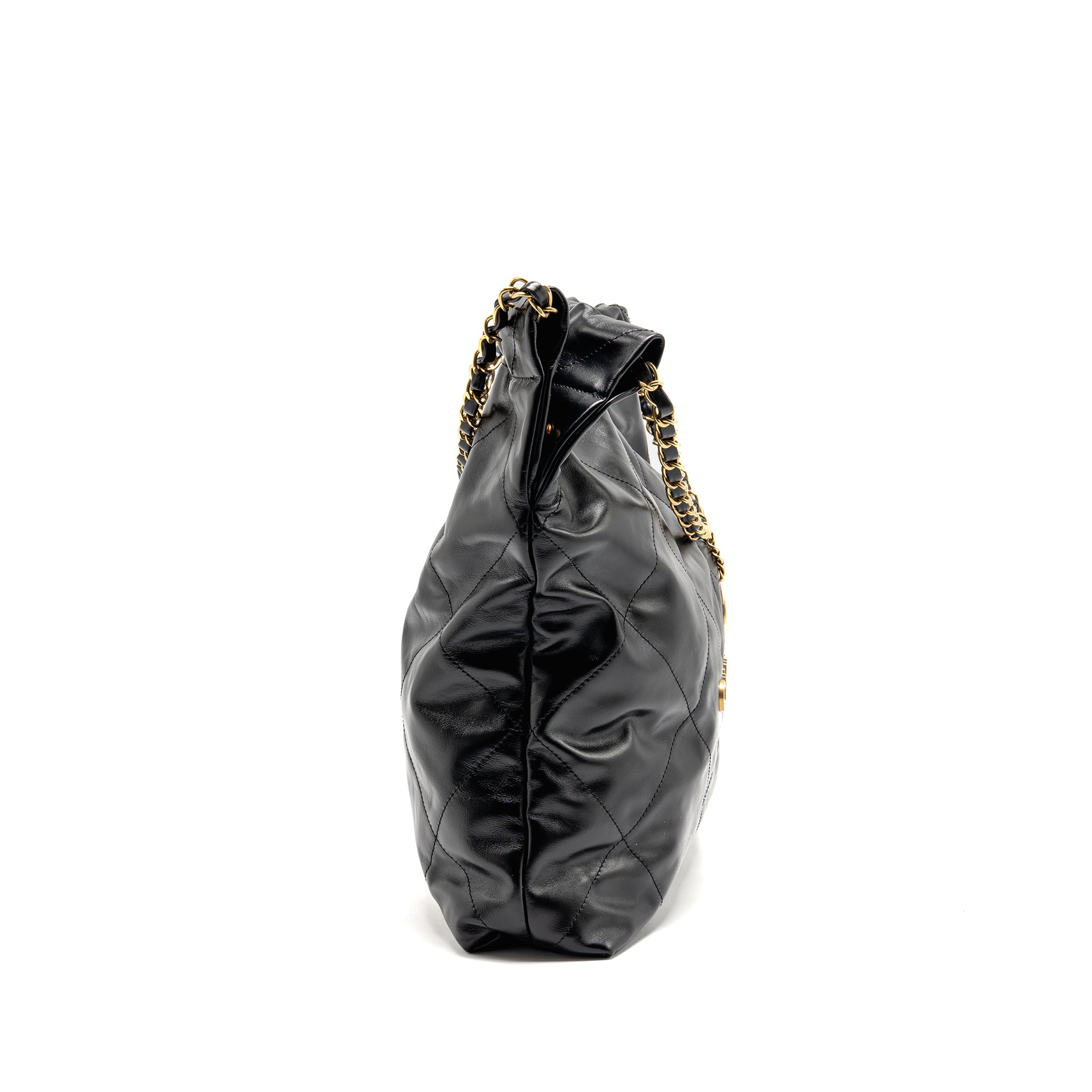 CHANEL Medium 22 Bag Shiny Calfskin Black GHW (Microchip)