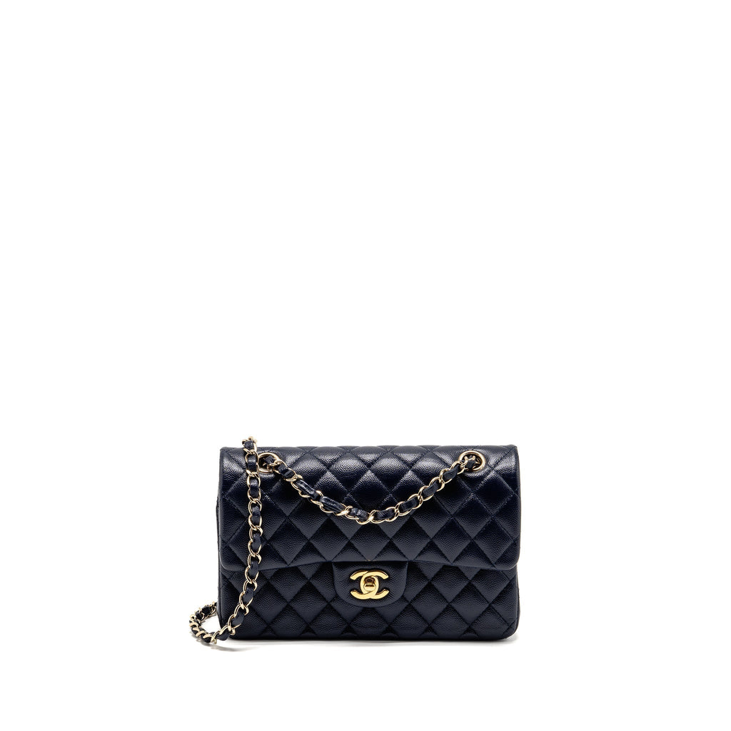 Chanel Small Classic Double Flap Bag Caviar Navy GHW (microchip)