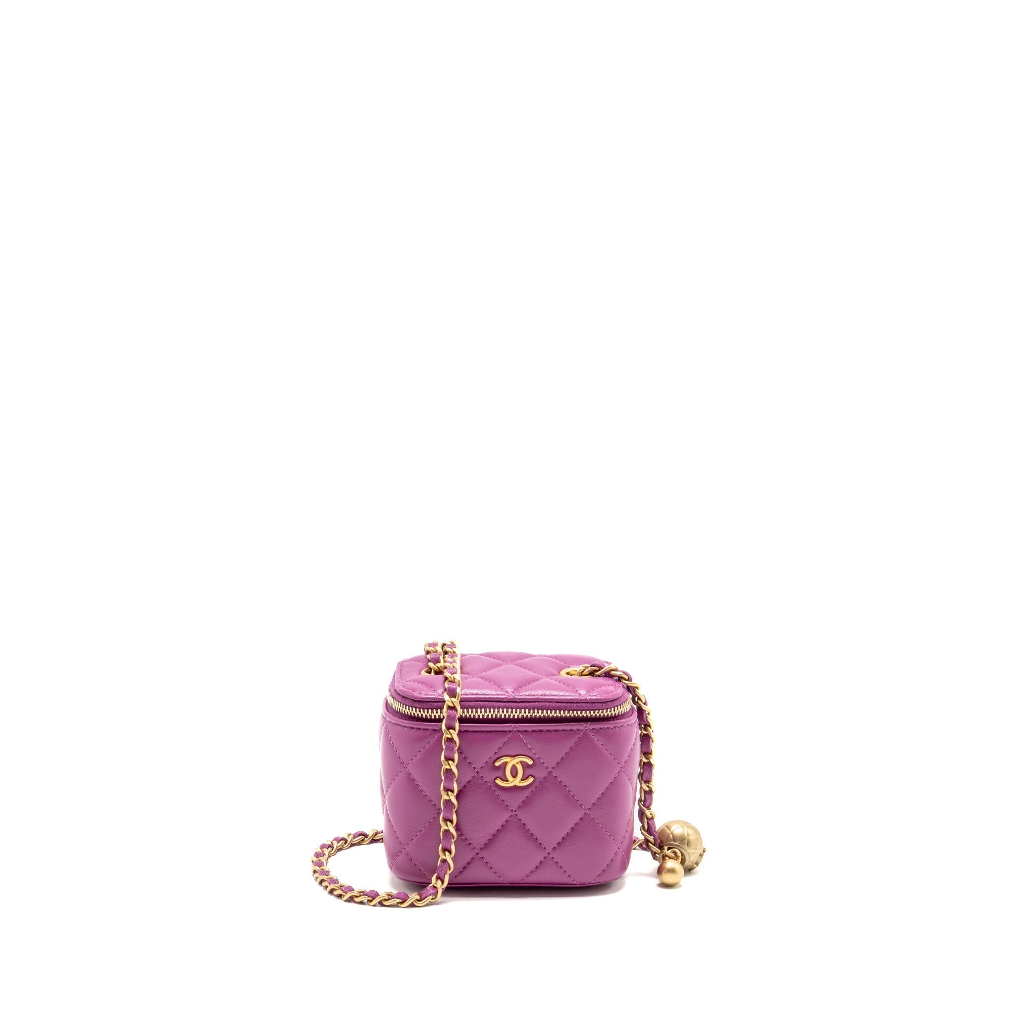CHANEL Pearl Crush Mini Vanity with Chain Lambskin Purple GHW