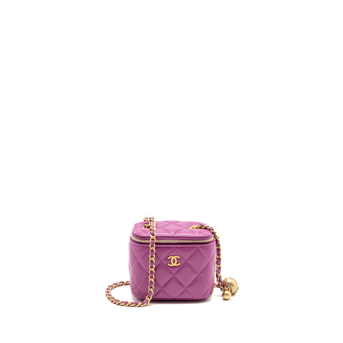 CHANEL Pearl Crush Mini Vanity with Chain Lambskin Purple GHW