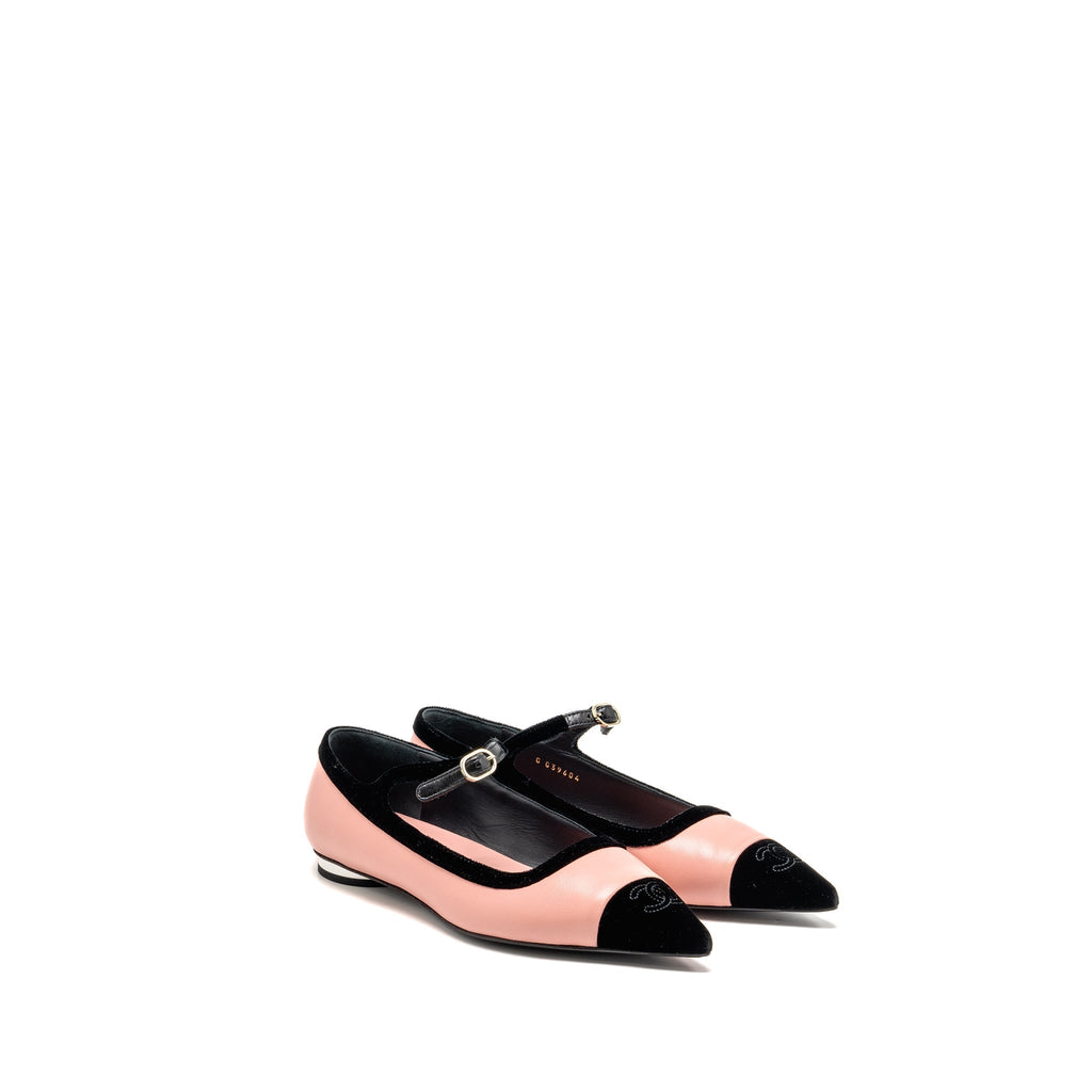 Chanel Size 38.5 Mary Janes lambskin/velvet Pink/Black LGHW