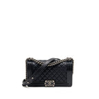 Chanel Medium Boy Bag Grained Calfskin Navy Ruthenium Hardware