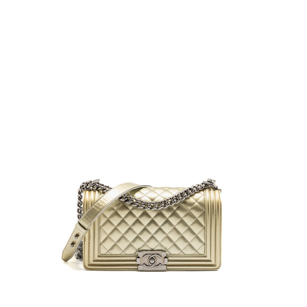 Chanel Medium Boy Bag Metallic Patent Calfskin/Metallic Lambskin Gold/Silver SHW