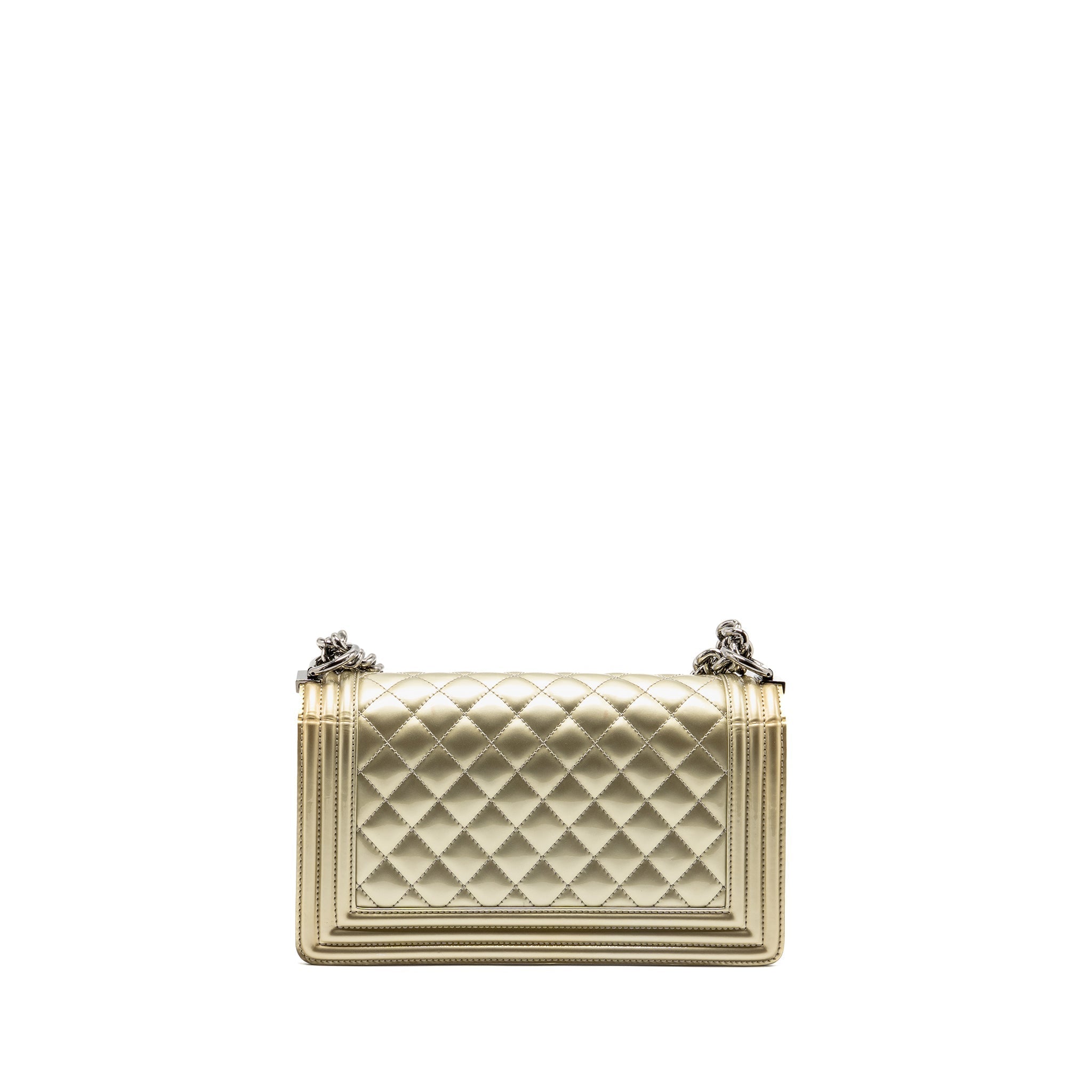 Chanel Medium Boy Bag Metallic Patent Calfskin/Metallic Lambskin Gold/Silver SHW
