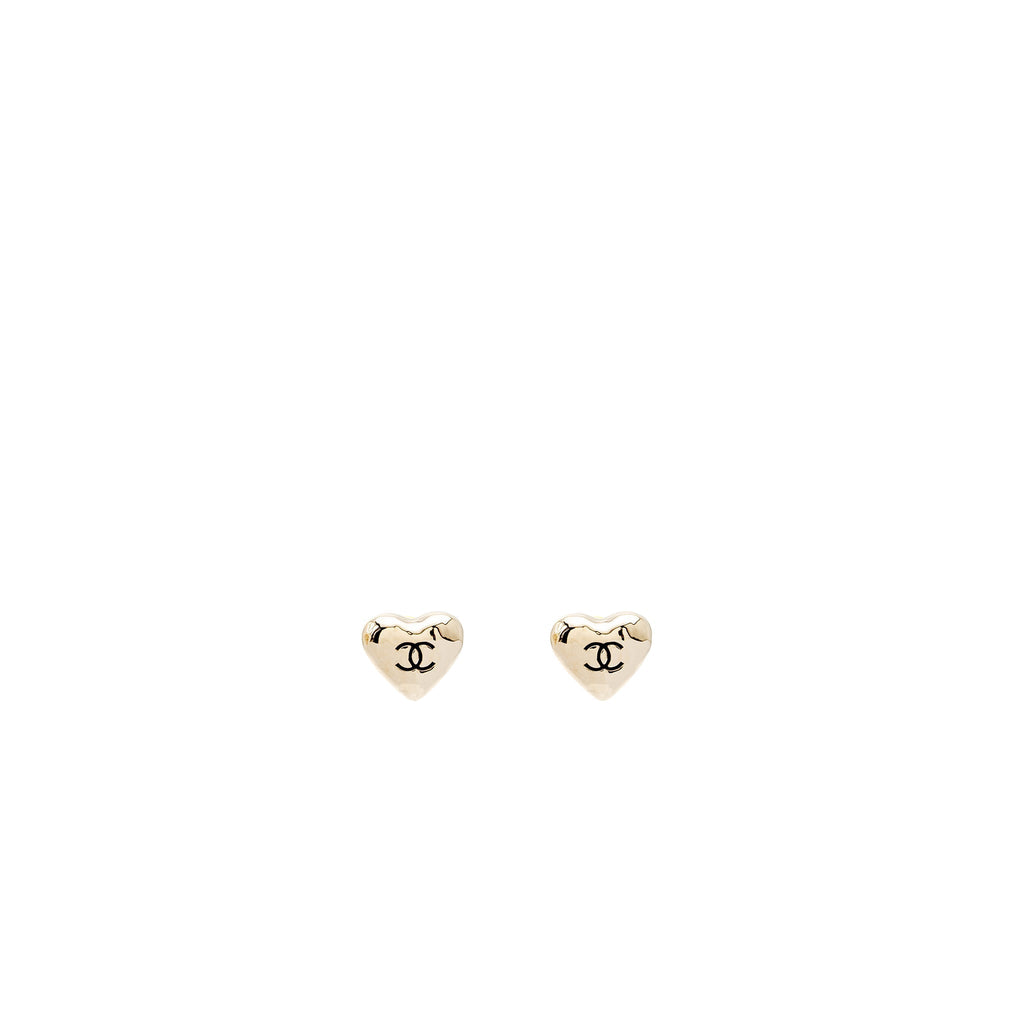 Chanel 22C heart earrings light gold tone