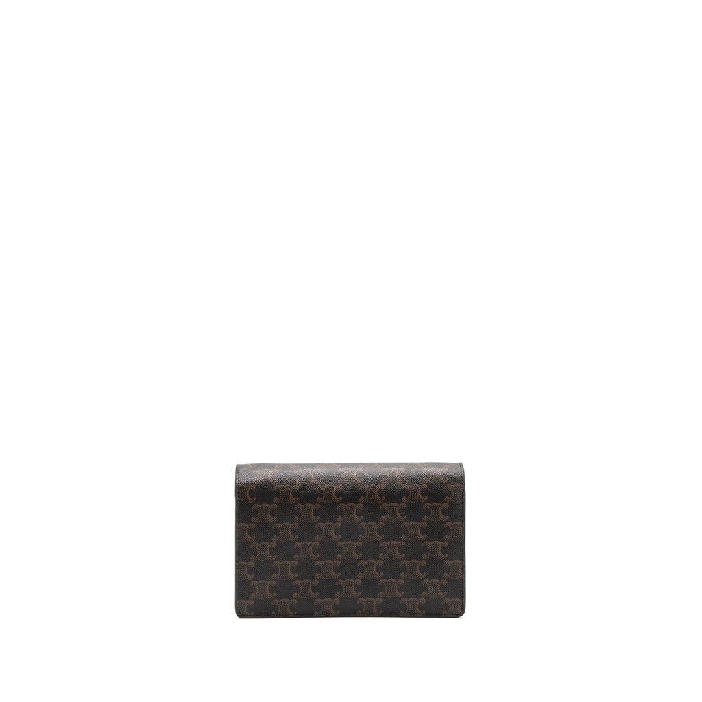 Celine Wallet On Strap Triomphe Canvas/Smooth Lambskin Tan