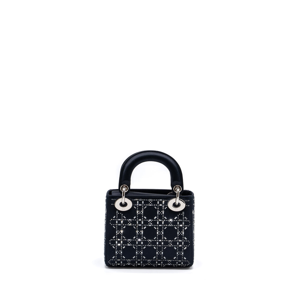Dior Mini Lady Dior Satin Crystal Dark Blue SHW