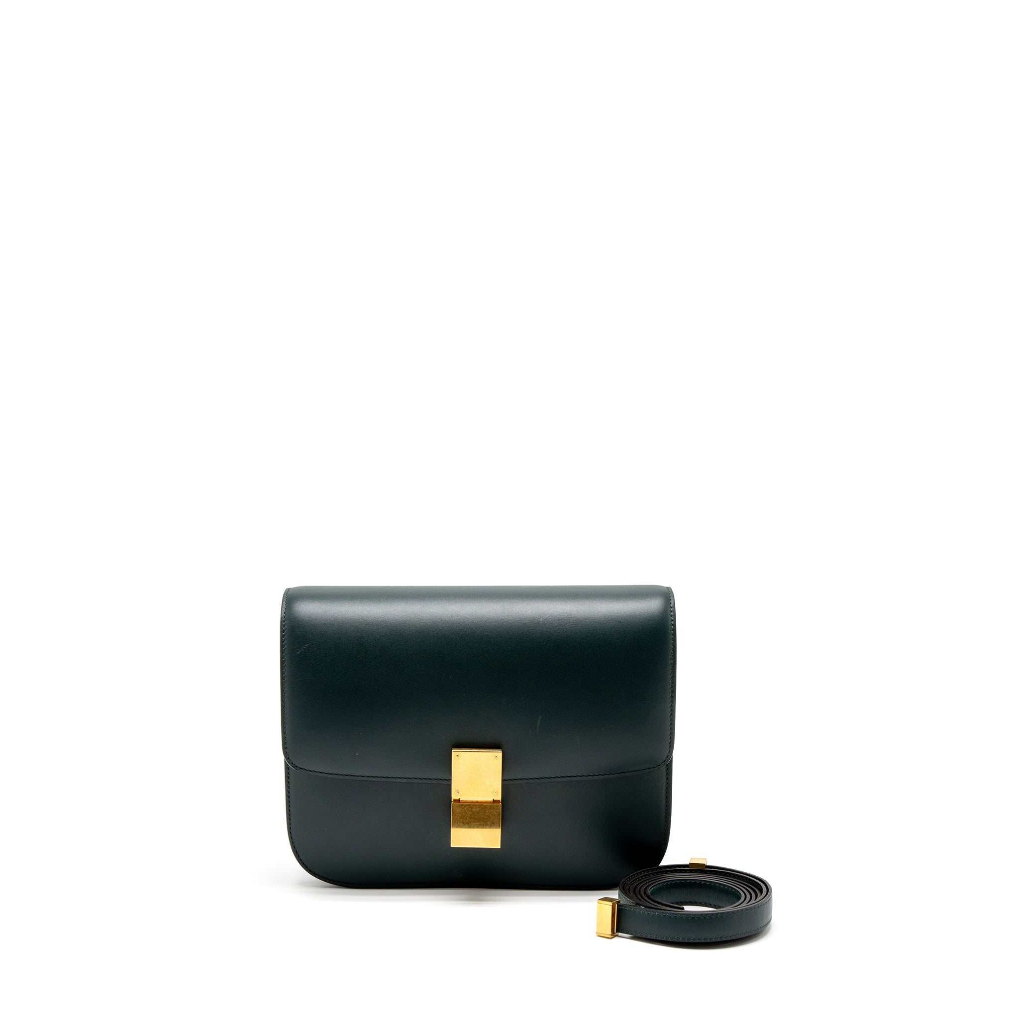 Celine Medium Classic Box Bag Calfskin Green Brushed