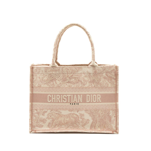 Dior Medium Book Tote Bag Pink Toile de Jouy Embroidery