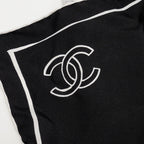 CHANEL 90x90cm Coco Chanel Silk Scarf Black / White