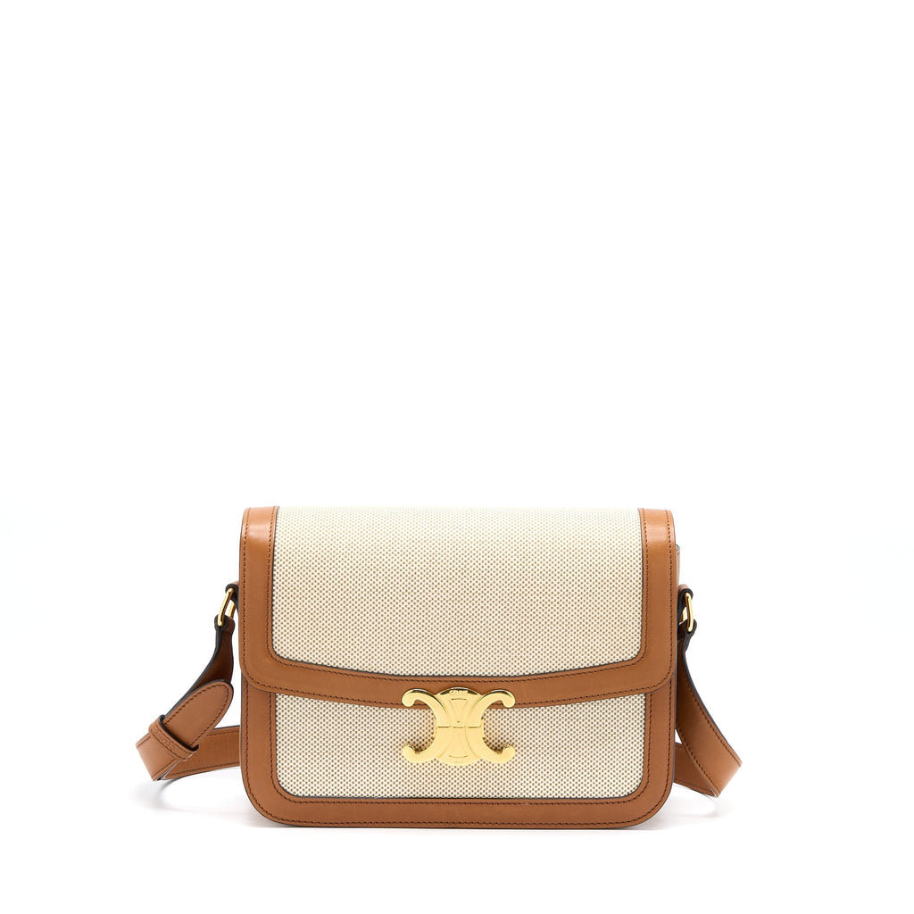 Celine Medium Triomphe Bag in Textile Natural Calfskin