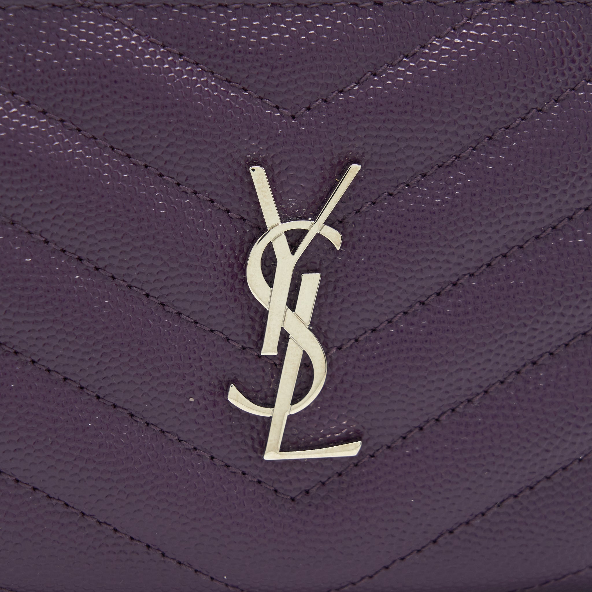 Saint Laurent Quilted Monogram Bi-fold Wallet Dark Purple SHW
