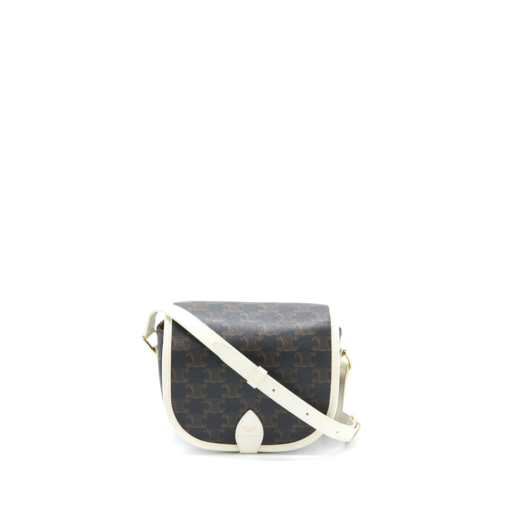 Celine Medium Folco Bag Triomphe Canvas/White LGHW