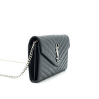 Saint Laurent Envelope Chain Wallet Black with SHW