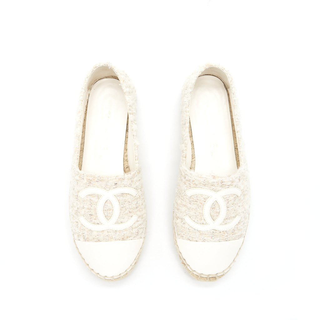 Chanel Size 35 Tweed Espadrilles White