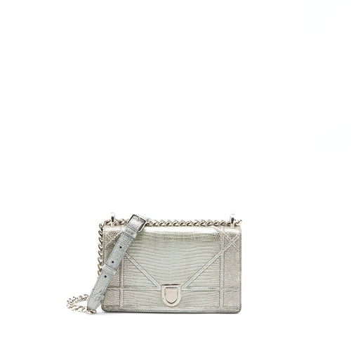 Dior Small Diorama Lizard Metallic Silver SHW