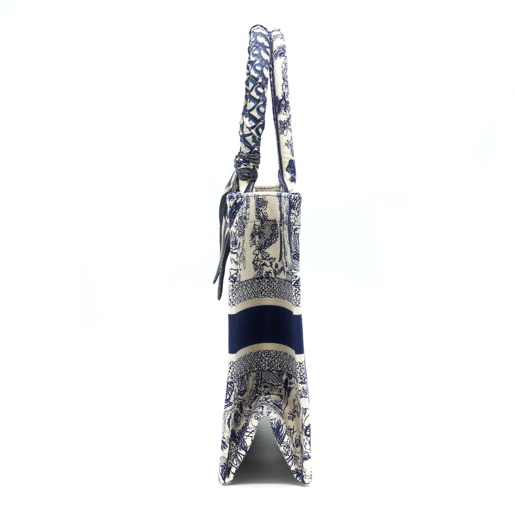 Dior Small Book Tote Toile De Jouy Navy With Silk Tilly Scarf