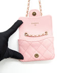 Chanel 22P Mini Flap Belt Bag/Card Holder Caviar Light Pink LGHW
