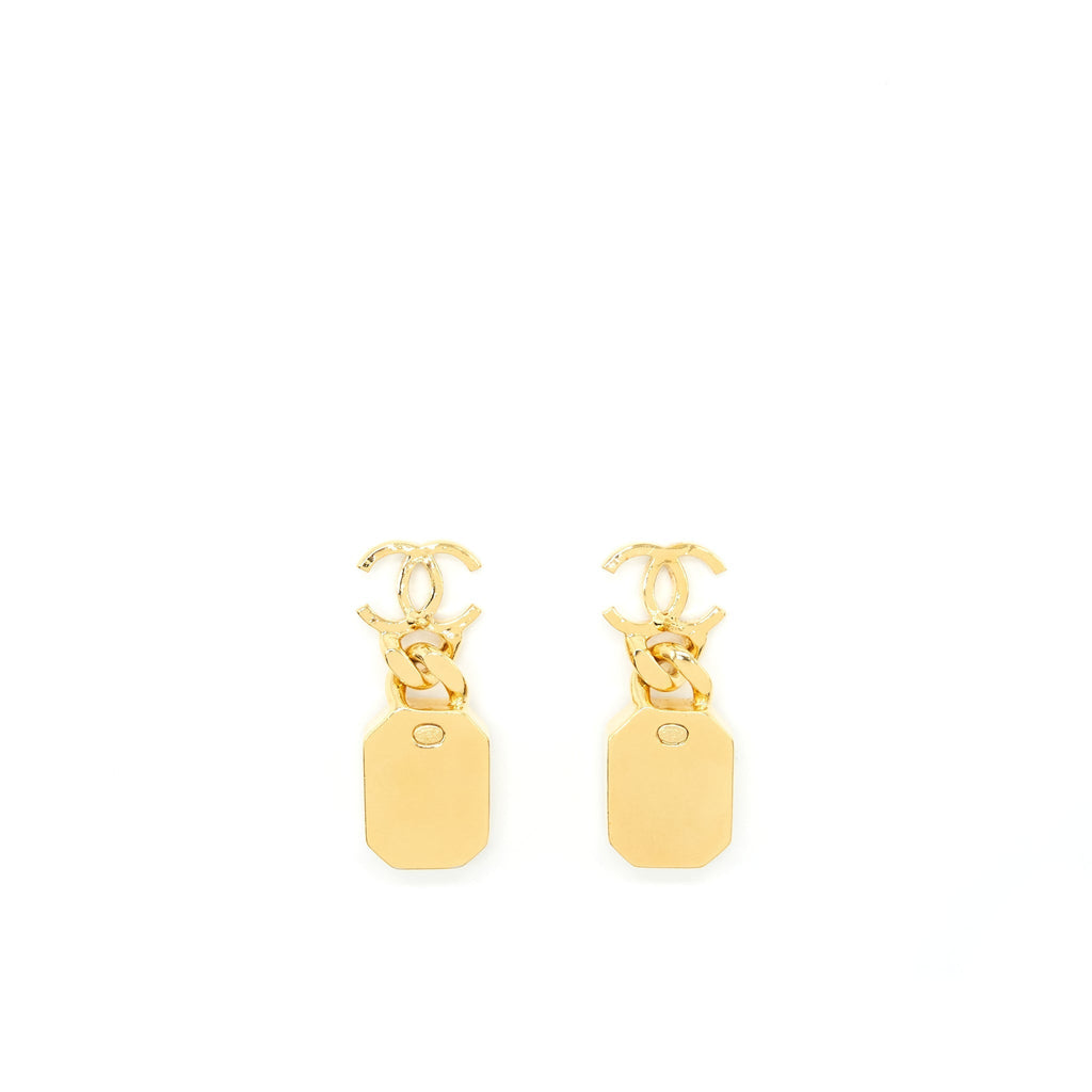 Chanel CC Logo And Crystal Drop Earring Gold Tone