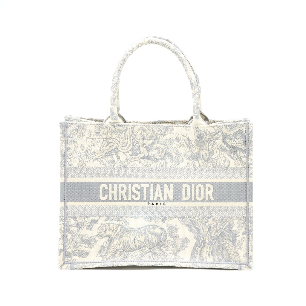 Dior Medium Book Tote Grey Toile De Jouy Embroidery