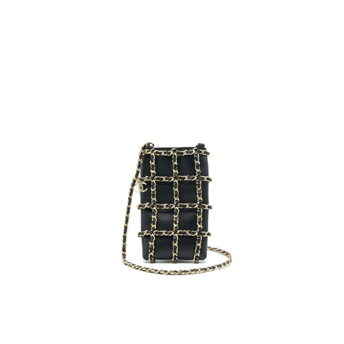 Chanel Gold Clutch O Chain Phone Holder black GHW