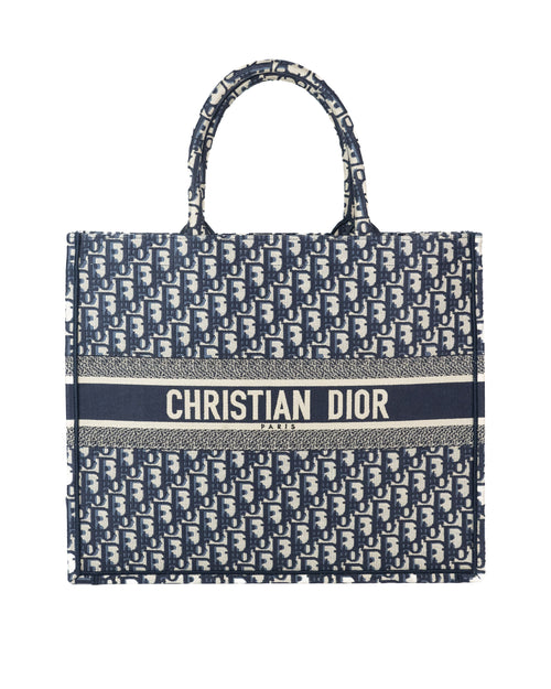 Dior Large Book Tote in Blue Dior Oblique Embroidery
