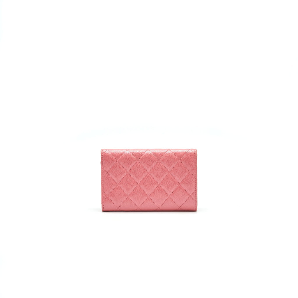 CHANEL CAVIAR MEDIUM FLAP WALLET ROSE PINK WITH GOLD CC LOGO