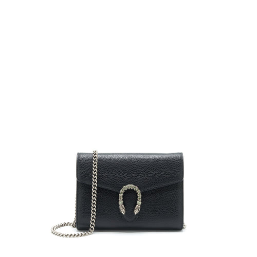 Gucci Mini Dionysus Wallet On Chain Grained Calfskin Black SHW