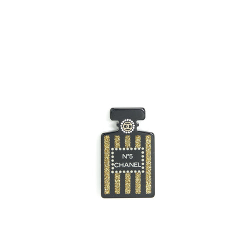 Chanel Perfume Bottle Brooch Resin With Glitters And Pearls Black/Gold