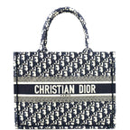 CHRISTIAN DIOR Book Small Oblique Embroidery Tote Bag Blue