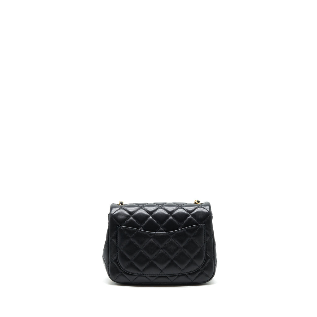 Chanel pearl Crush mini square Flap bag lambskin Black GHW (microchip)